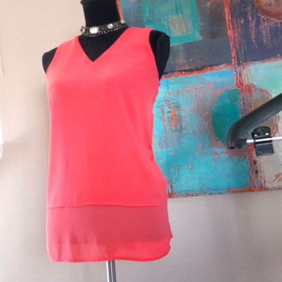 Michael Kors Peach Sheer Front Layered Sleeveless Top Size Small - Picture 7 of 12